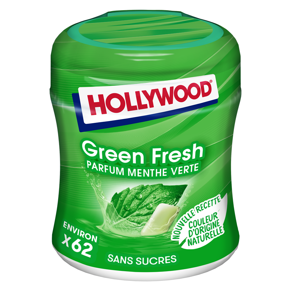 Chewing gum sans sucres greenfresh HOLLYWOOD, boîte de 87g