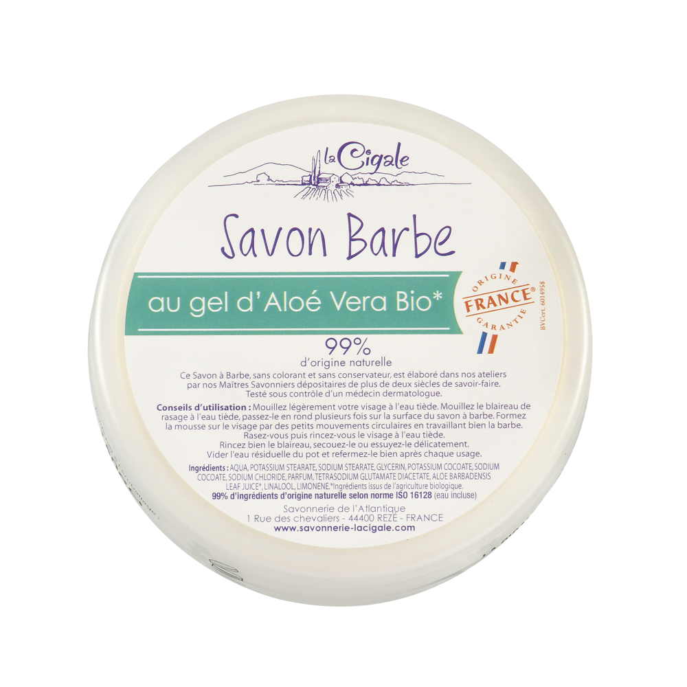 Savon à barbe au gel d'aloe vera bio LA CIGALE, 150g