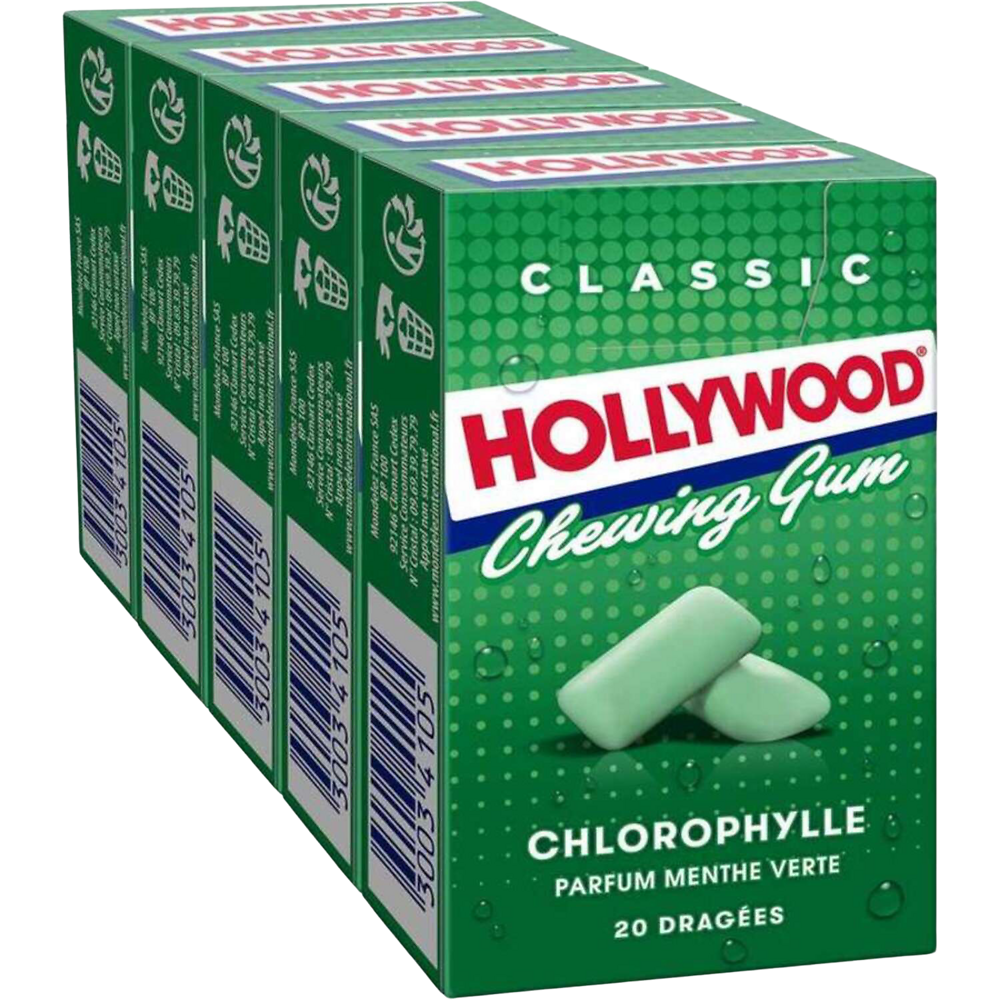 Chewing gum à la chlorophylle HOLLYWOOD Regular dragées, 5x28g