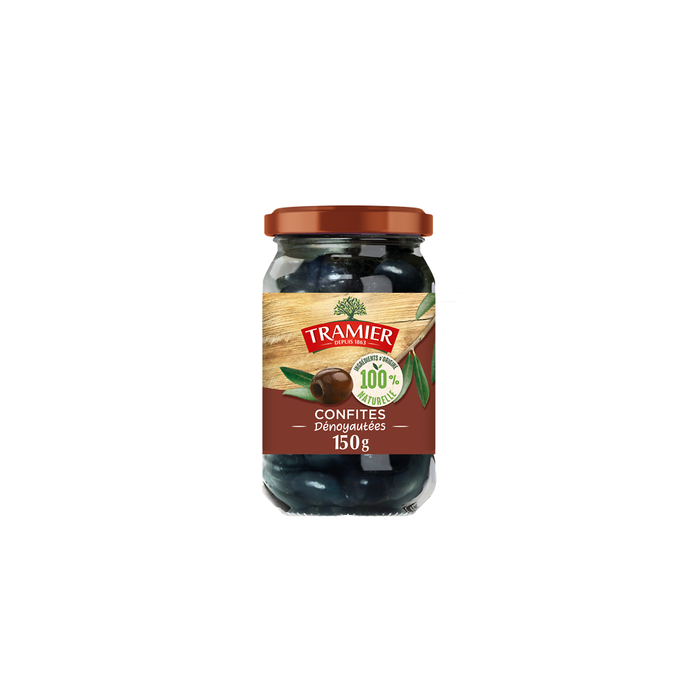 Olives noires confites denoyautées sans saumure TRAMIER, 150g