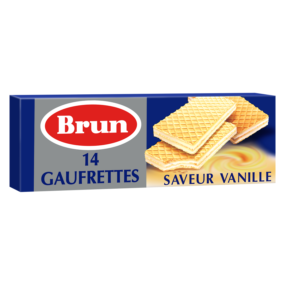 Biscuits gaufrettes fourrées saveur vanille BRUN, paquet de 146g