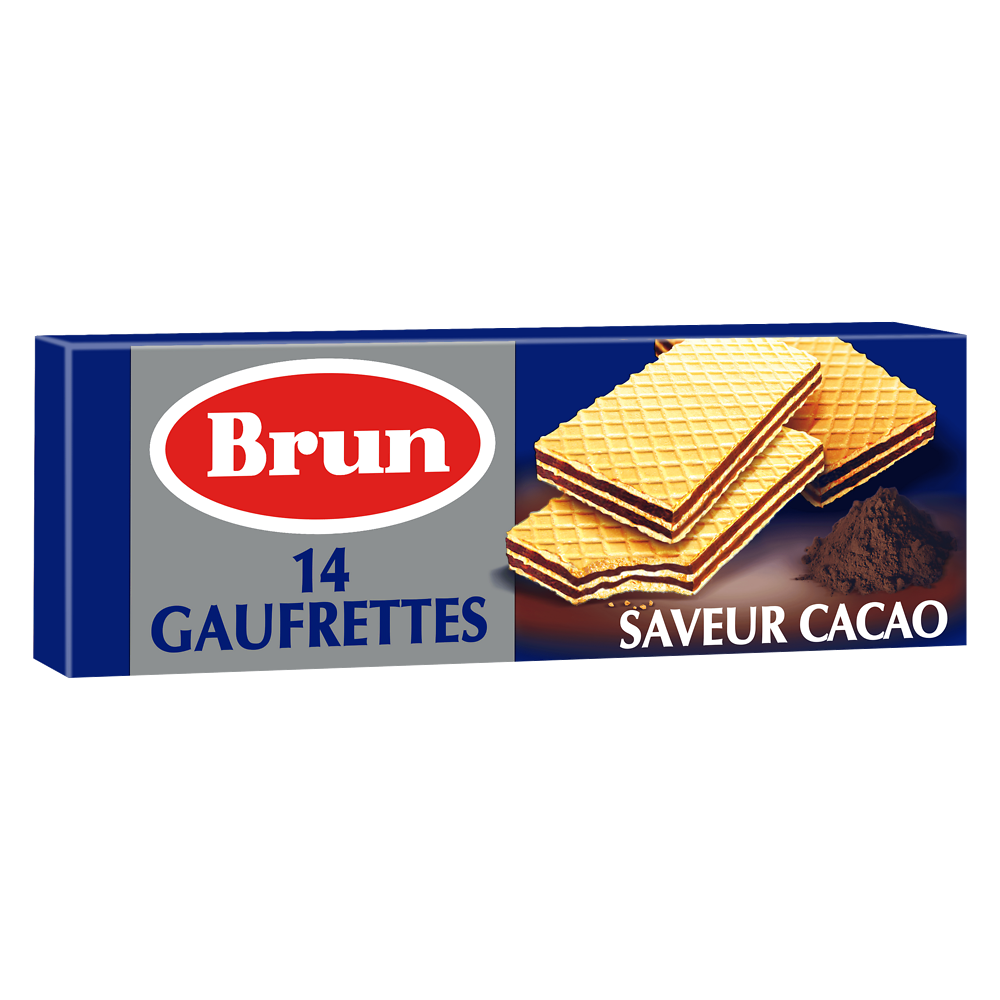 Biscuits gaufrettes fourrées saveur cacao BRUN, paquet de 146g