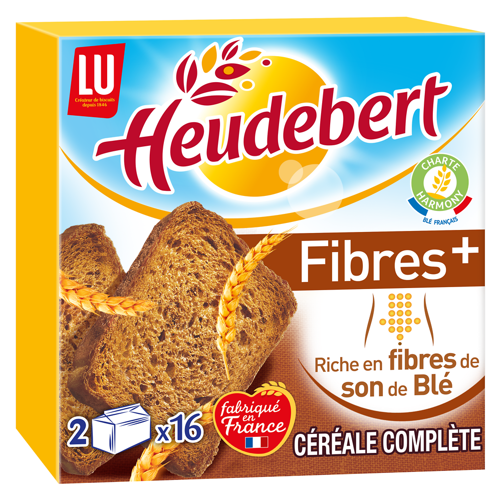 Biscottes Fibres + Céréales complètes HEUDEBERT - Paquet de 32 tranches - 280g