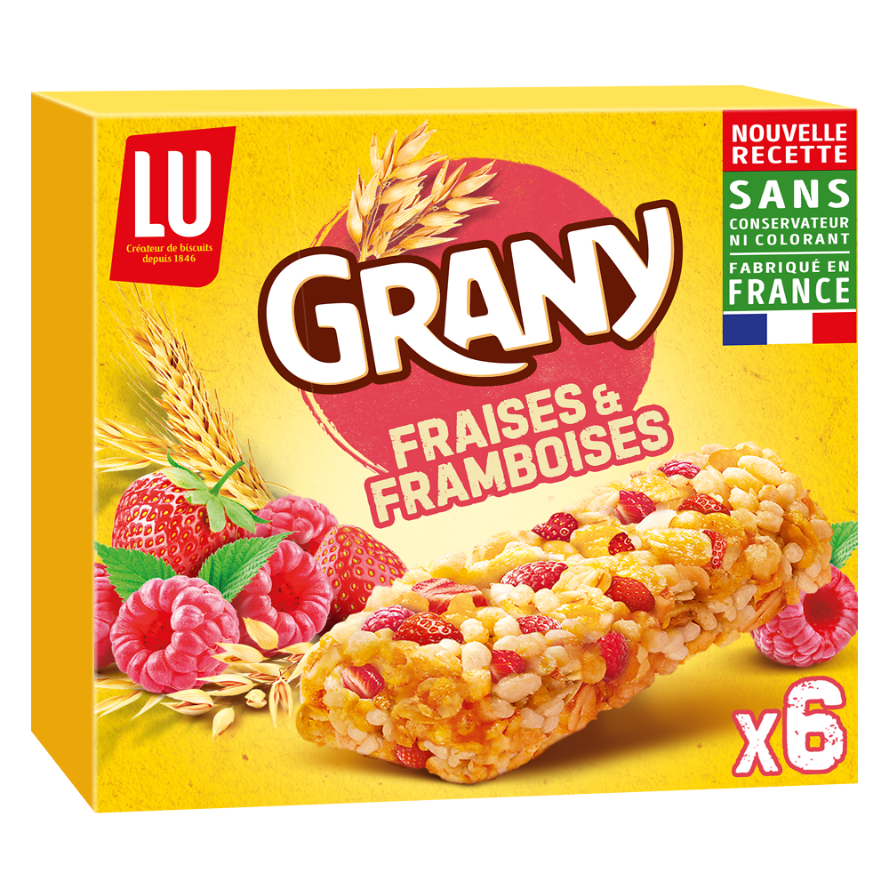 Barres de céréales aux fraises GRANY - Boite de 6 - 108g