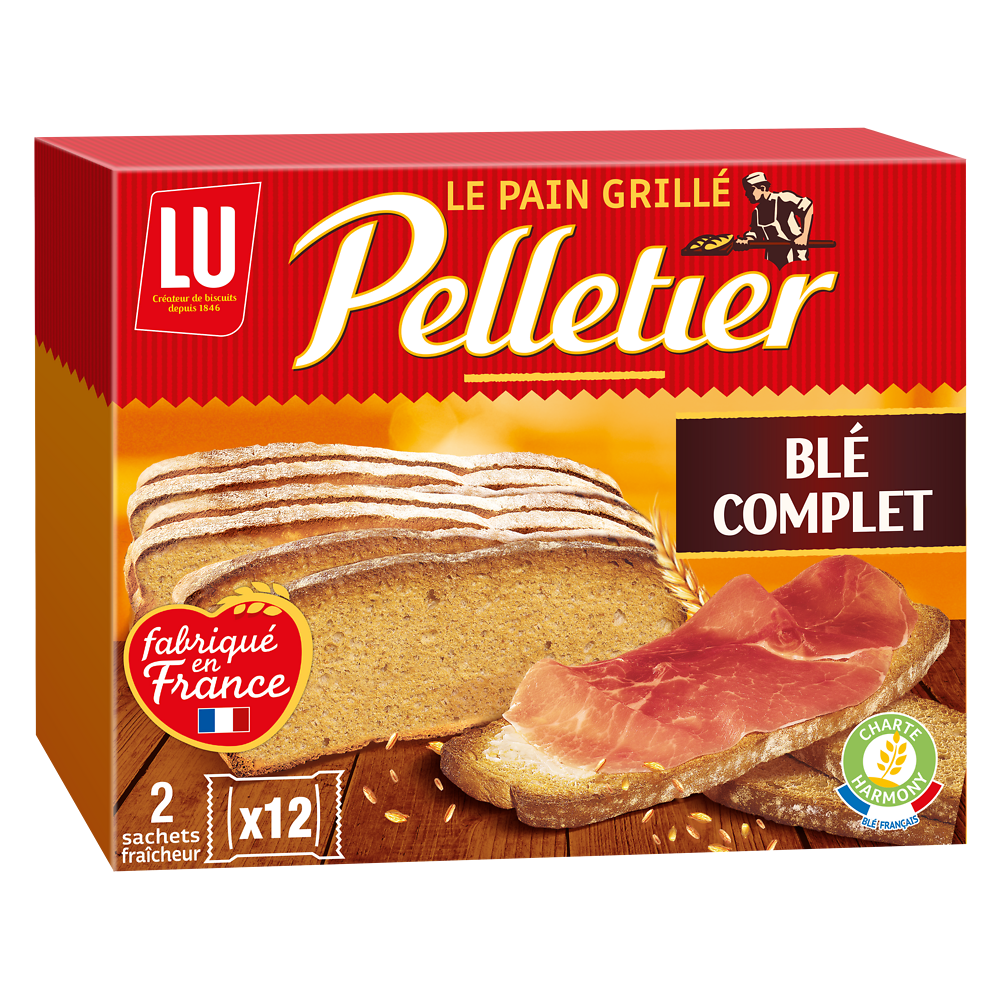 Pain grillé au blé complet Pelletier LU - Boîte de 24 tranches, 500g