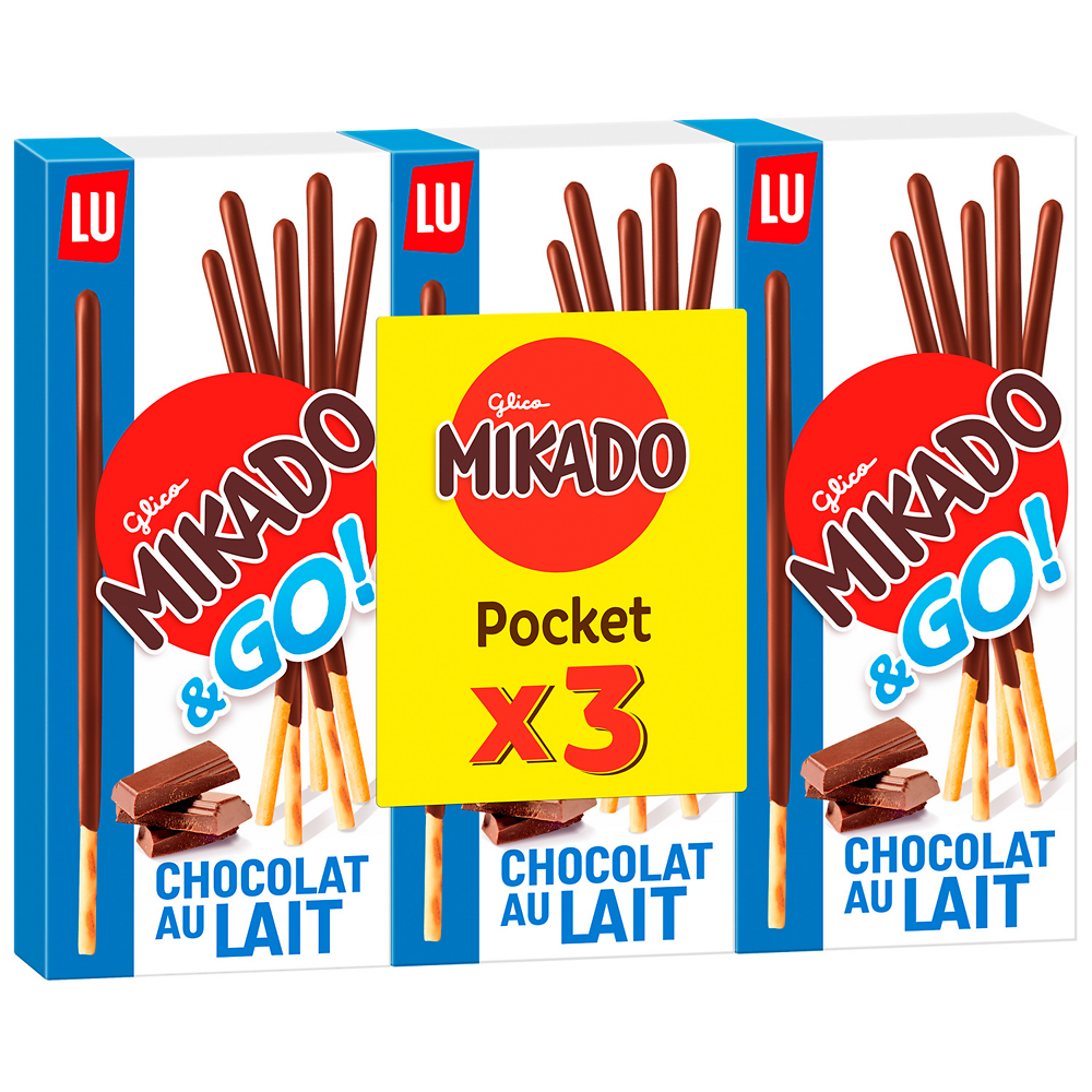 Biscuits nappés au chocolat au lait Mikado LU, 3 paquets de 39g