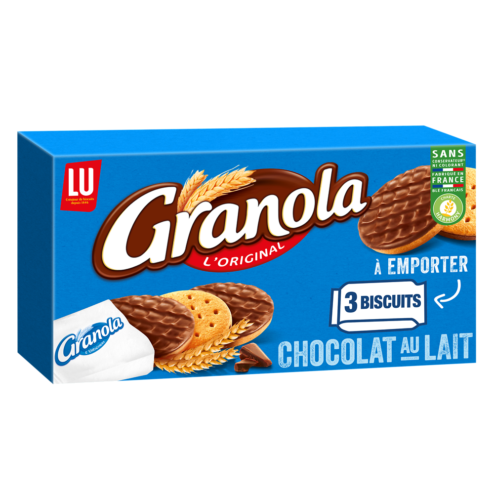 Biscuits sablés nappés au chocolat au lait GRANOLA, paquet de 225g