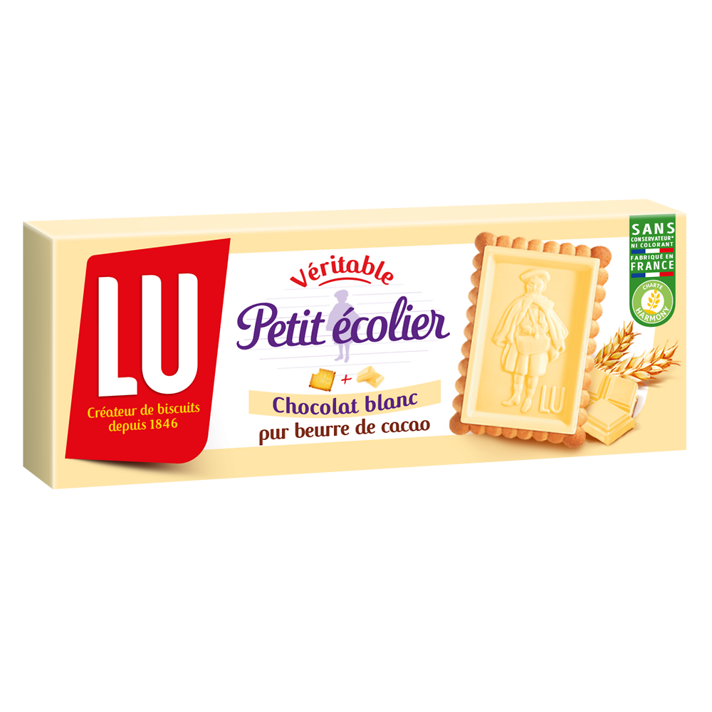 Biscuits petit beurre chocolat blanc Petit Ecolier LU, paquet de 150g