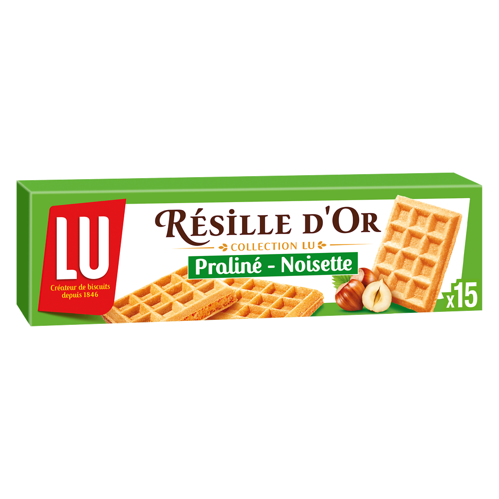 Biscuits gaufrettes praliné noisette Résille d'Or LU, paquet de 110g