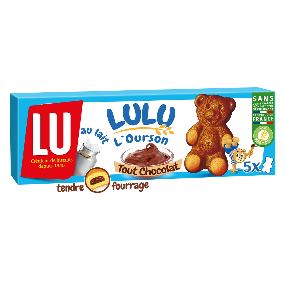 Gâteaux fourrés au chocolat tout chocolat L'Ourson LuLu LU - Boîte de150g