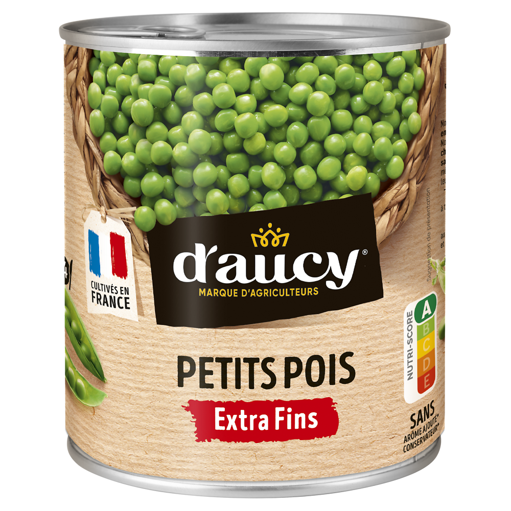 Petits pois extra-fins D'AUCY - Boîte de 560g net égoutté