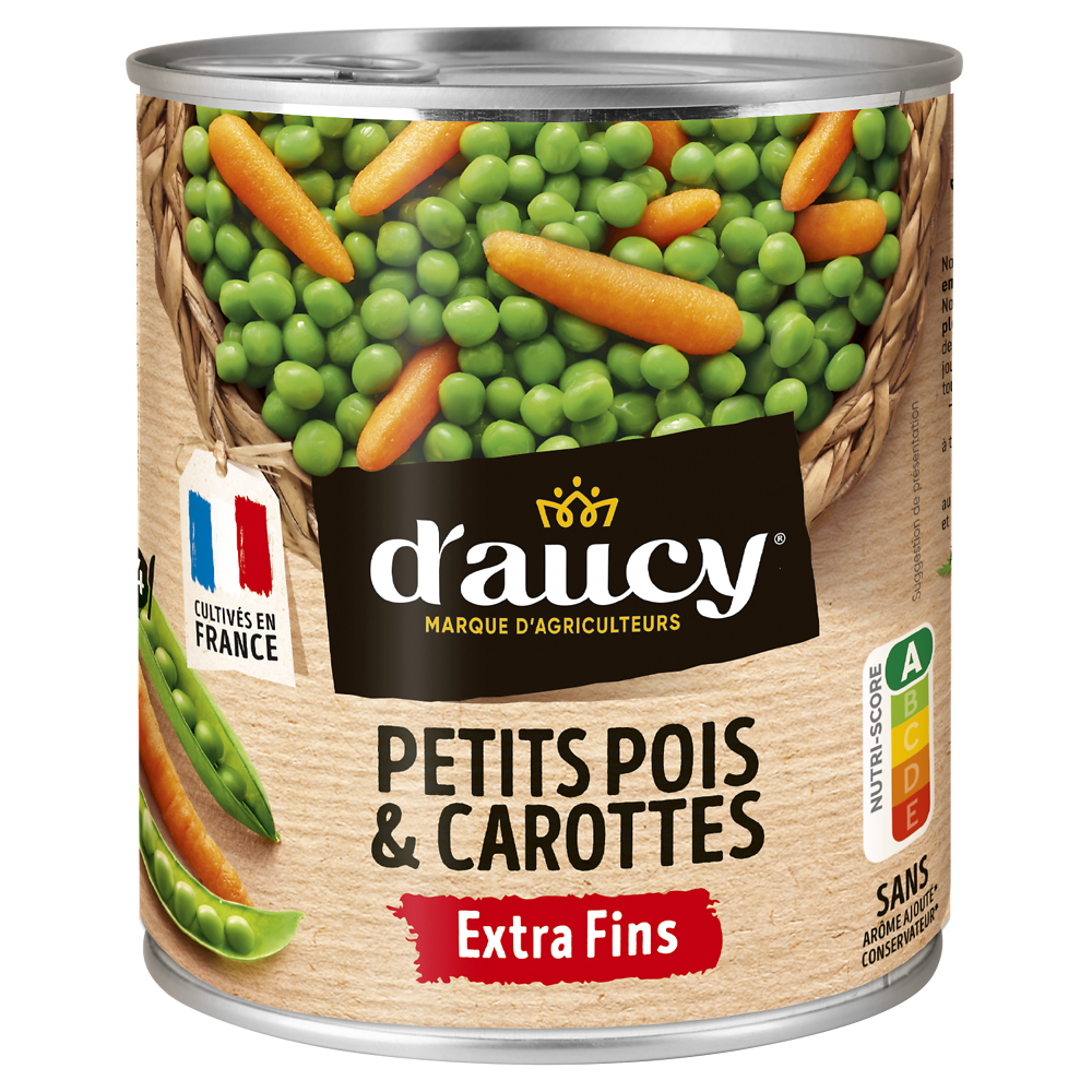 Petits pois extra fins et carottes D'AUCY, 530g