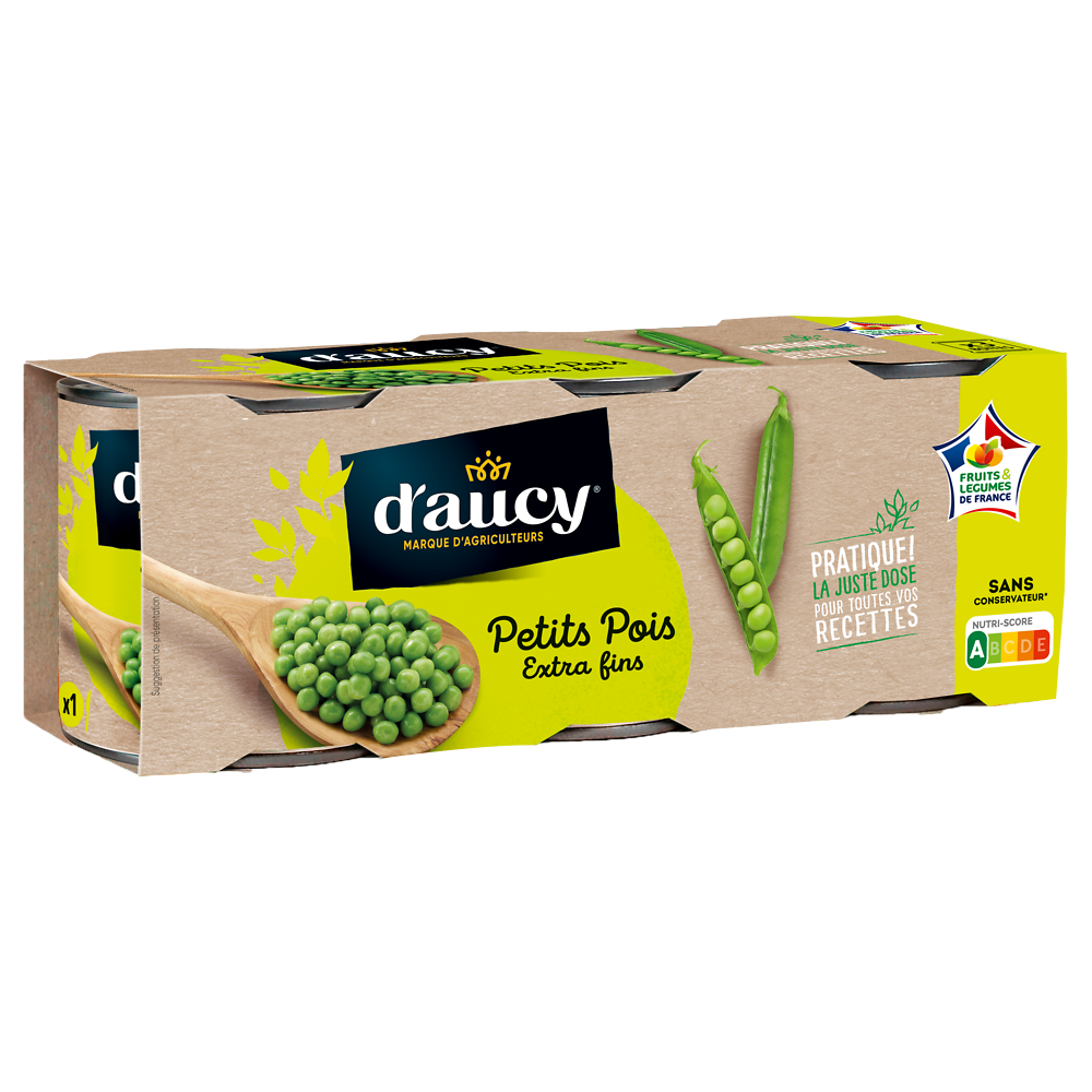 Petits pois extra fins D'AUCY - 3 Boîtes de 140g net égoutté