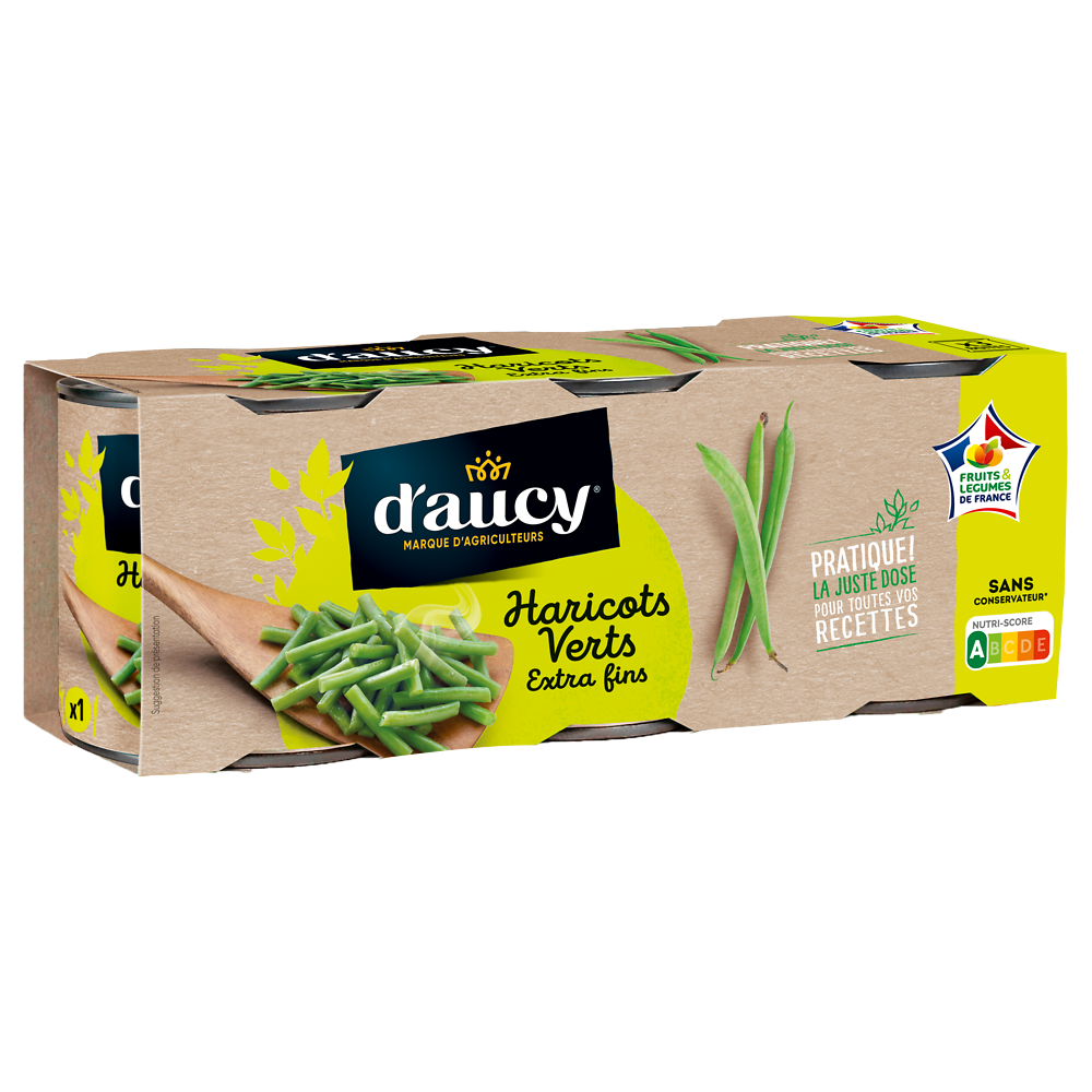 Haricots verts extra fins D'AUCY - 3 boîtes de 330g