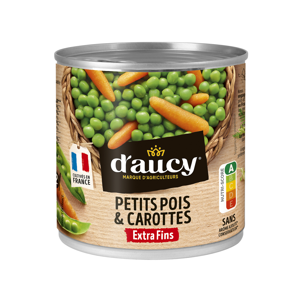 Petits pois et carottes extra-fins D'AUCY - Boîte de 265g net égoutté