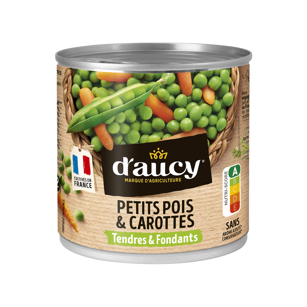 Petits pois et carottes extra tendres D'AUCY - Boîte de 265g net égoutté