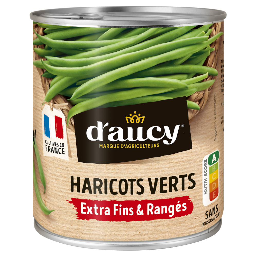 Haricots verts extra-fins D'AUCY - Boîte de 440g net égoutté