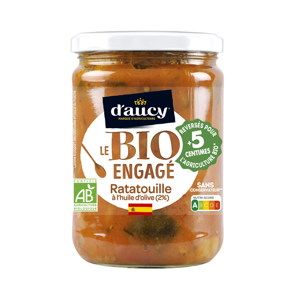 Ratatouille cuisinée bio à l'huile d'olive D'AUCY - Bocal 530g