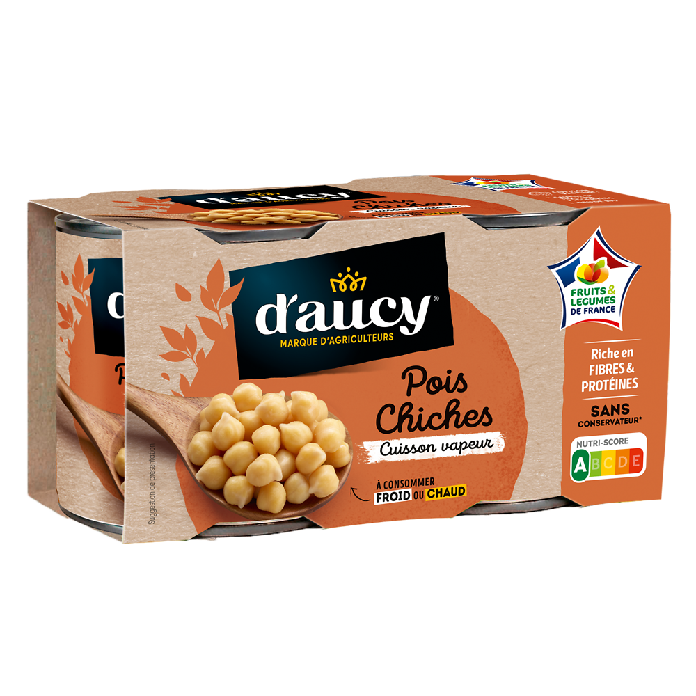 Pois chiches Cuisson vapeur D'AUCY - 2 boîtes de 130g