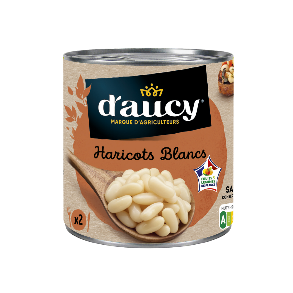 Haricots blancs préparés  D'AUCY - Boîte de 250g net égoutté