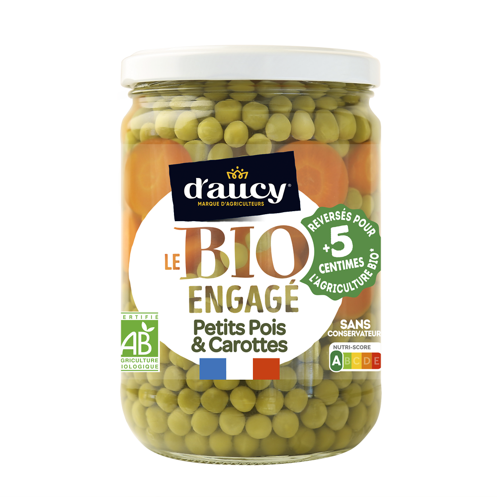 Petits pois/carottes rondelles bio D'AUCY 530g 340g