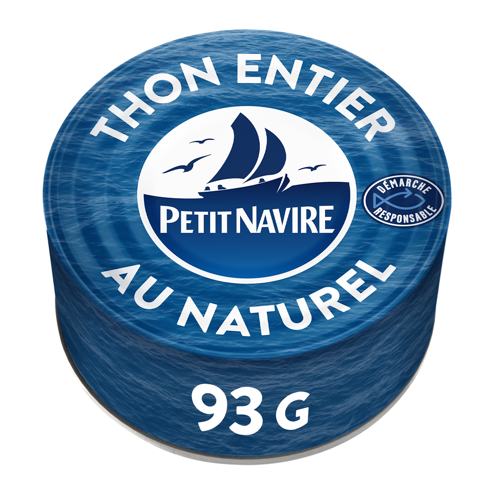 Thon albacore au naturel démarche responsable PETIT NAVIRE, boite de 93g poids net égoutté