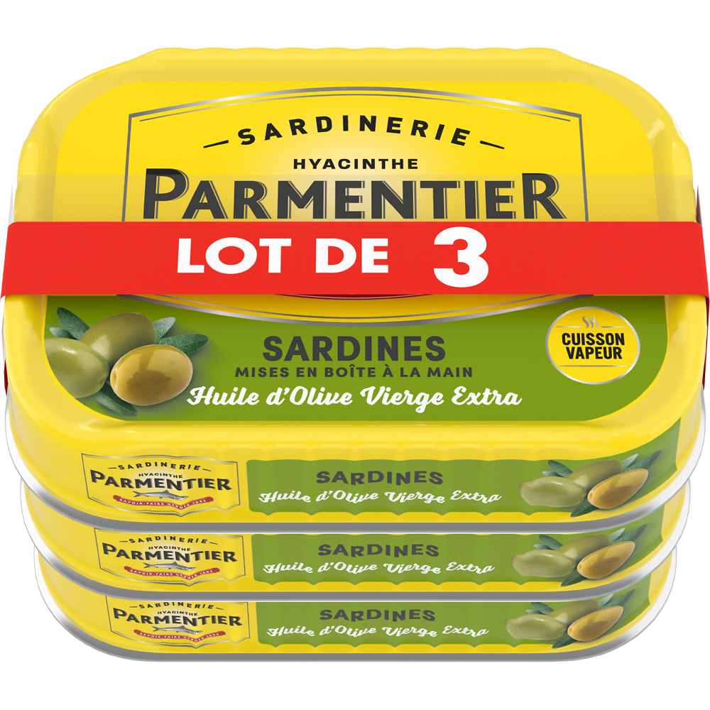 Sardines huile olive vierge PARMENTIER 3x135g