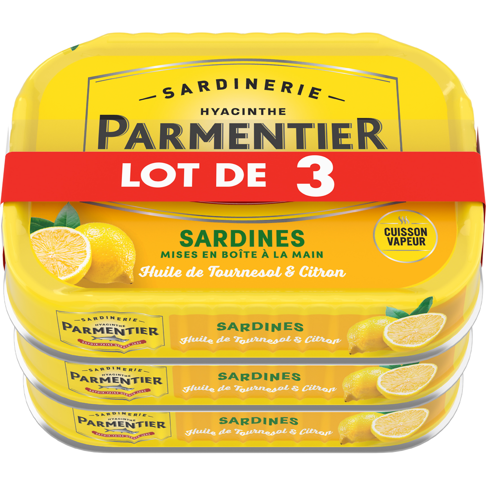 Sardines huile de tournesol et citron PARMENTIER - 3x 135g