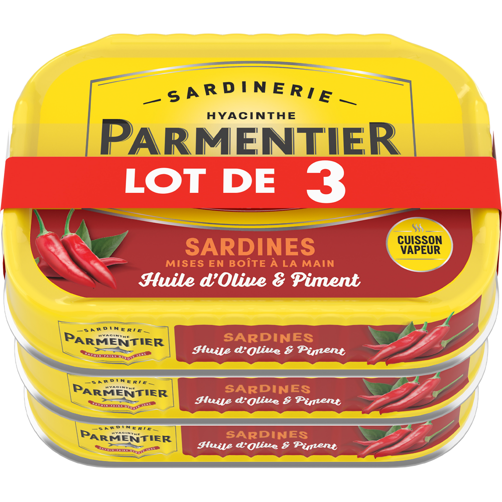 Sardine huile olive & piment PARMENTIER 3x135g