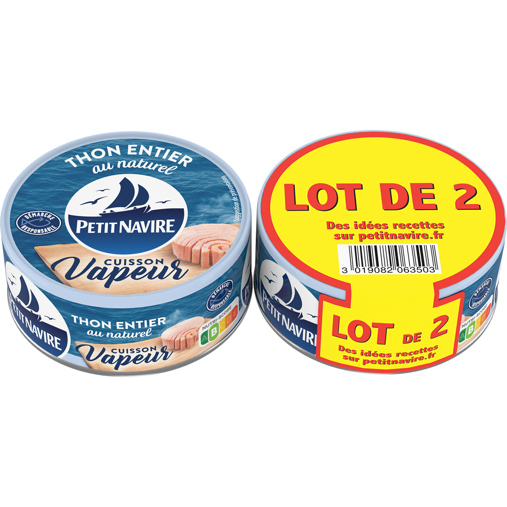 Thon entier vapeur le nature PETIT NAVIRE, 2x130g