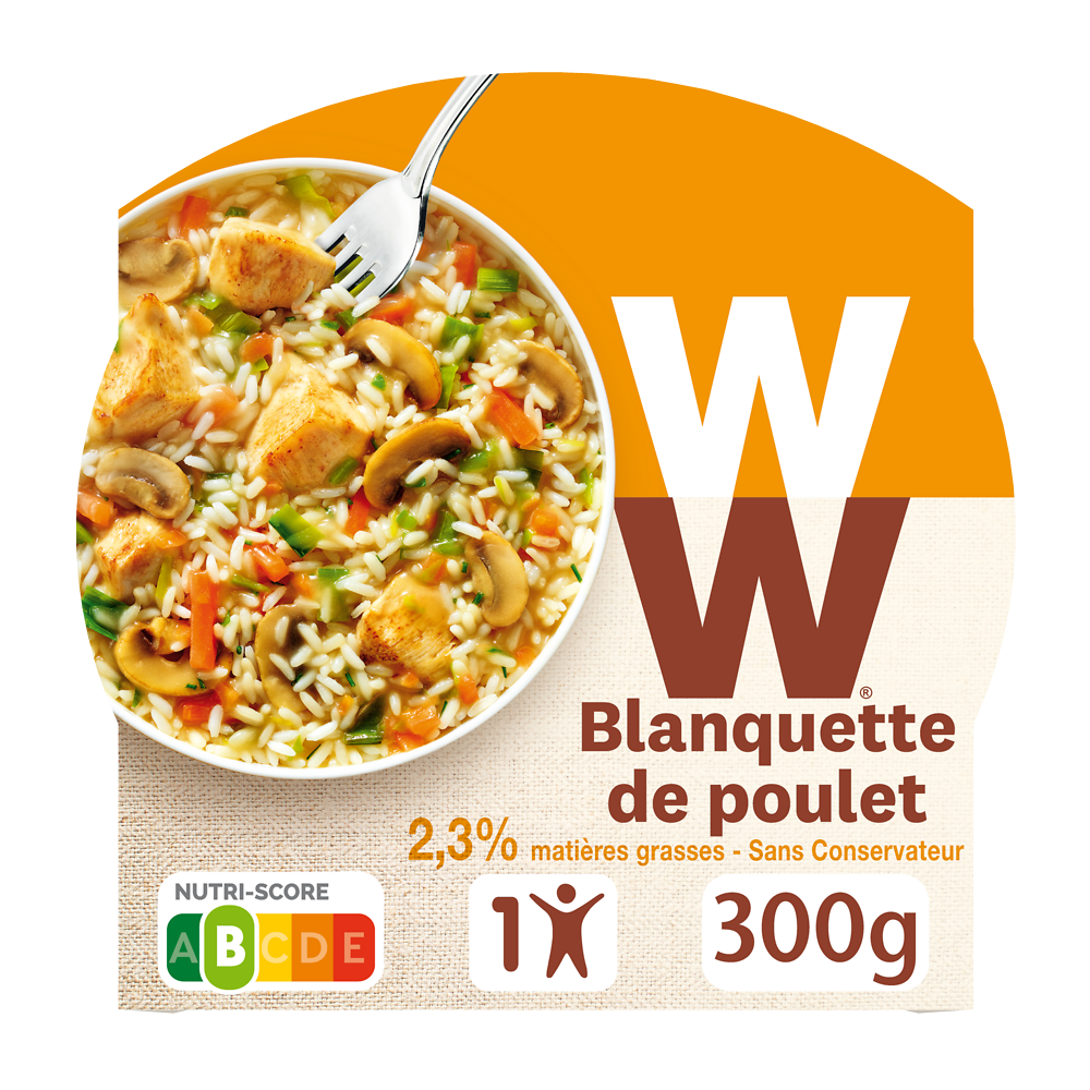 Blanquette de poulet, riz basmati et petits légumes WW , barquette micro-ondable - 300g