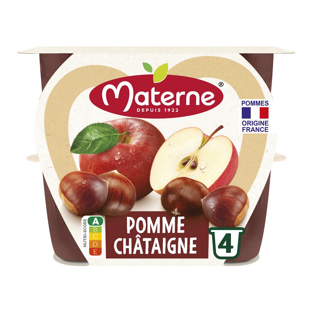 Compotes Coupelles Pomme Châtaigne MATERNE, 4x100g