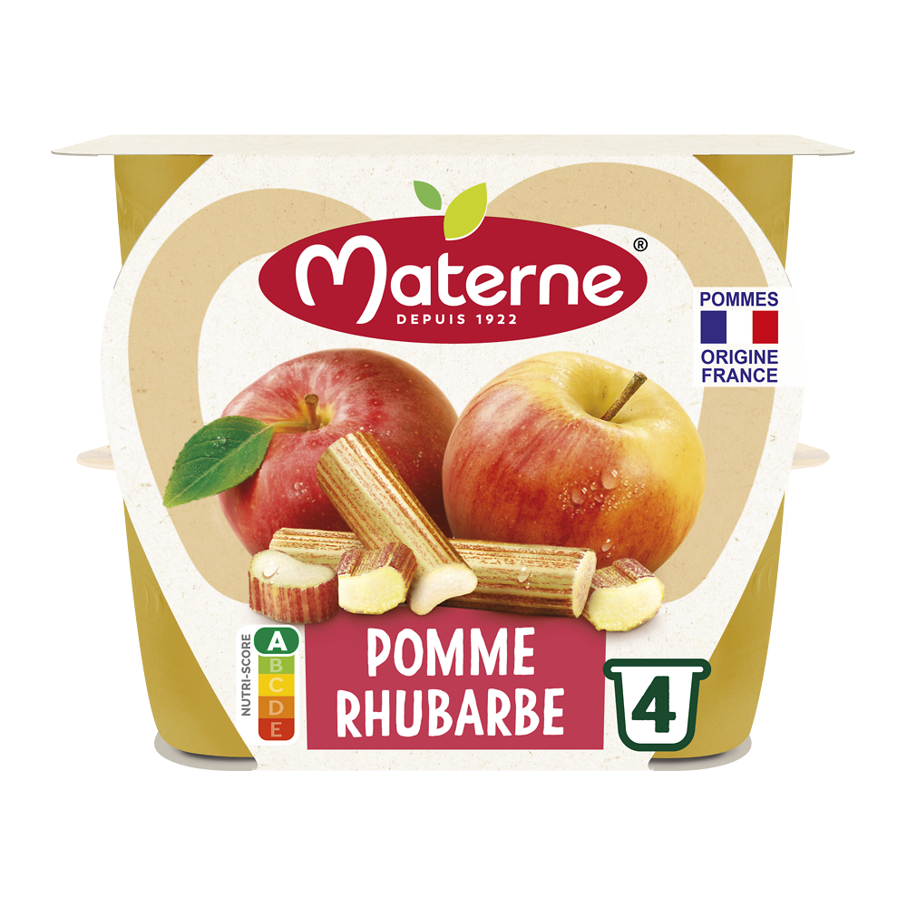 Compotes Coupelles Pomme Rhubarbe MATERNE, 4x100g