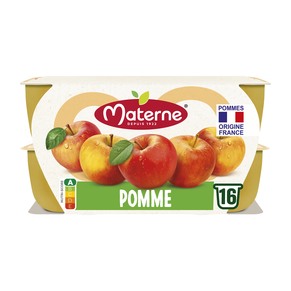 Compotes Coupelles Pomme Nature MATERNE, 16x100g