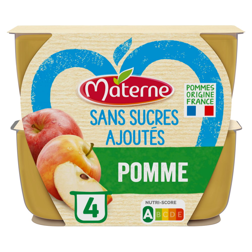 Compotes Coupelles Sans Sucres Ajoutés Pomme MATERNE, 4x100g