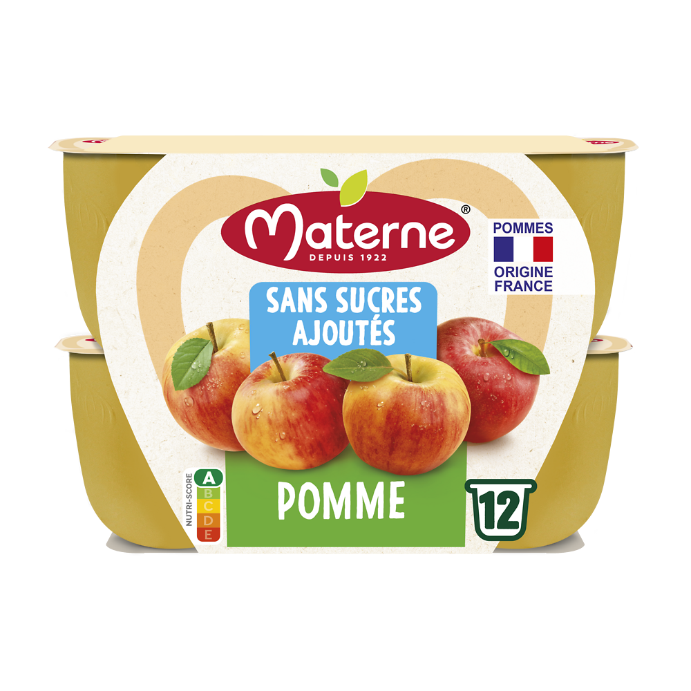 Compotes Coupelles Sans Sucres Ajoutés Pomme MATERNE, 12x100g