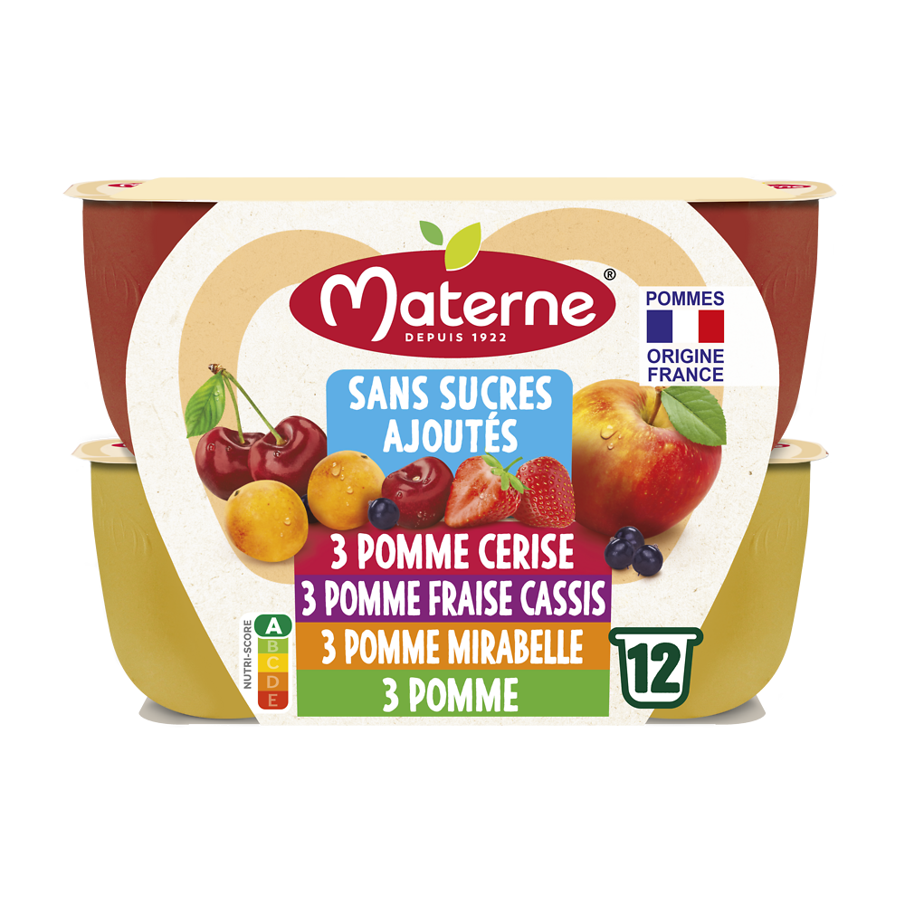 Compotes Coupelles Sans Sucres Ajoutés Multivariétés Fruits Rouges MATERNE, 12x100g