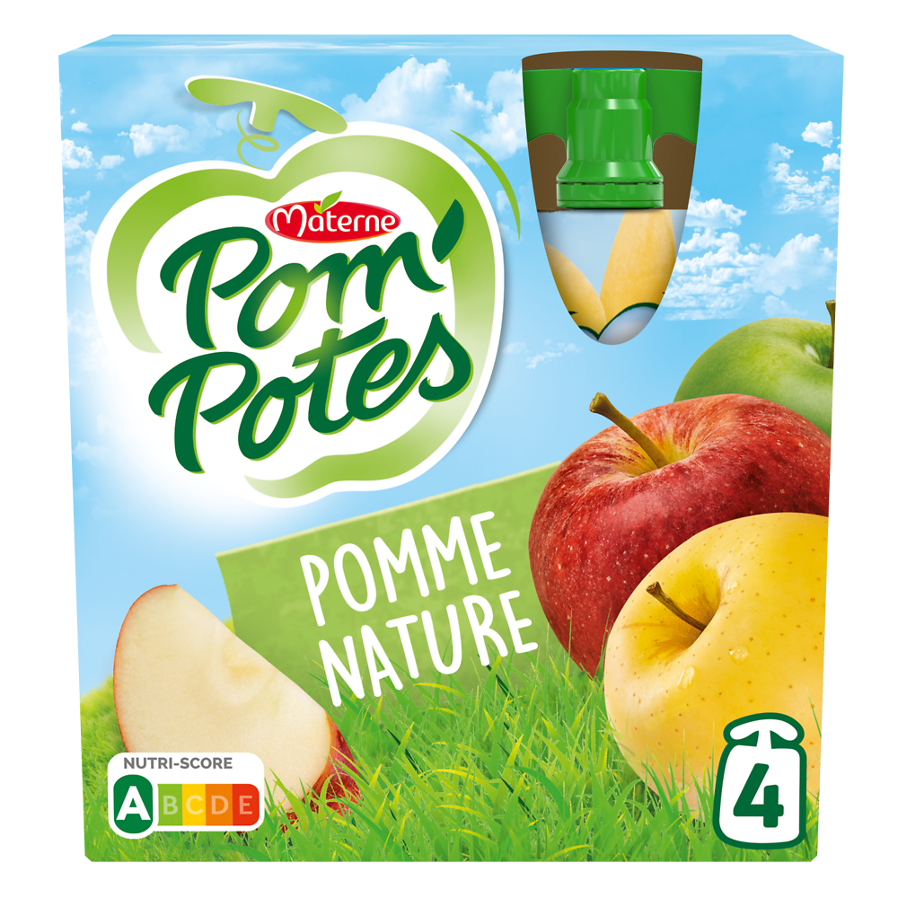 Compotes Gourdes Pomme Nature POM'POTES, 4x90g