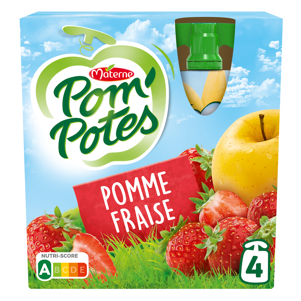 Compotes Gourdes Pomme Fraise POM'POTES, 4x90g