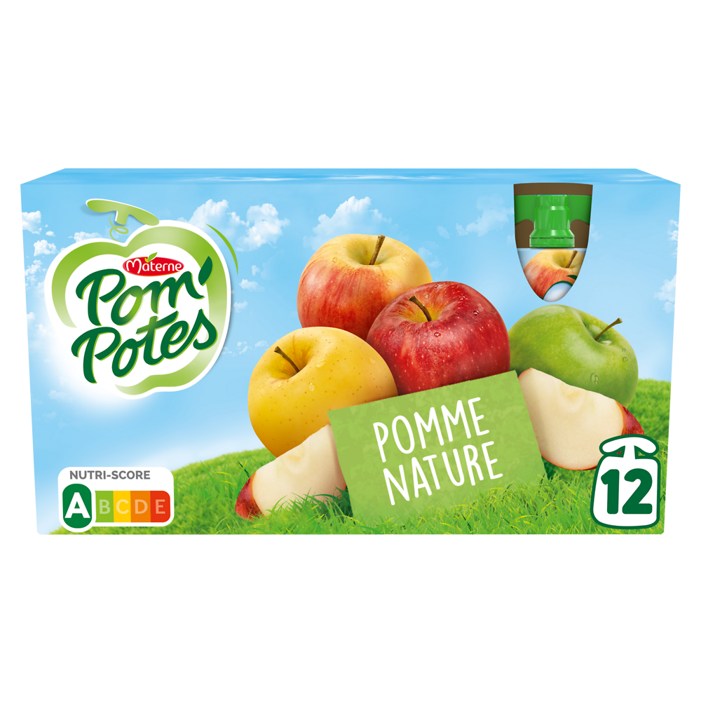 Compotes Gourdes Pomme Nature POM'POTES, 12x90g