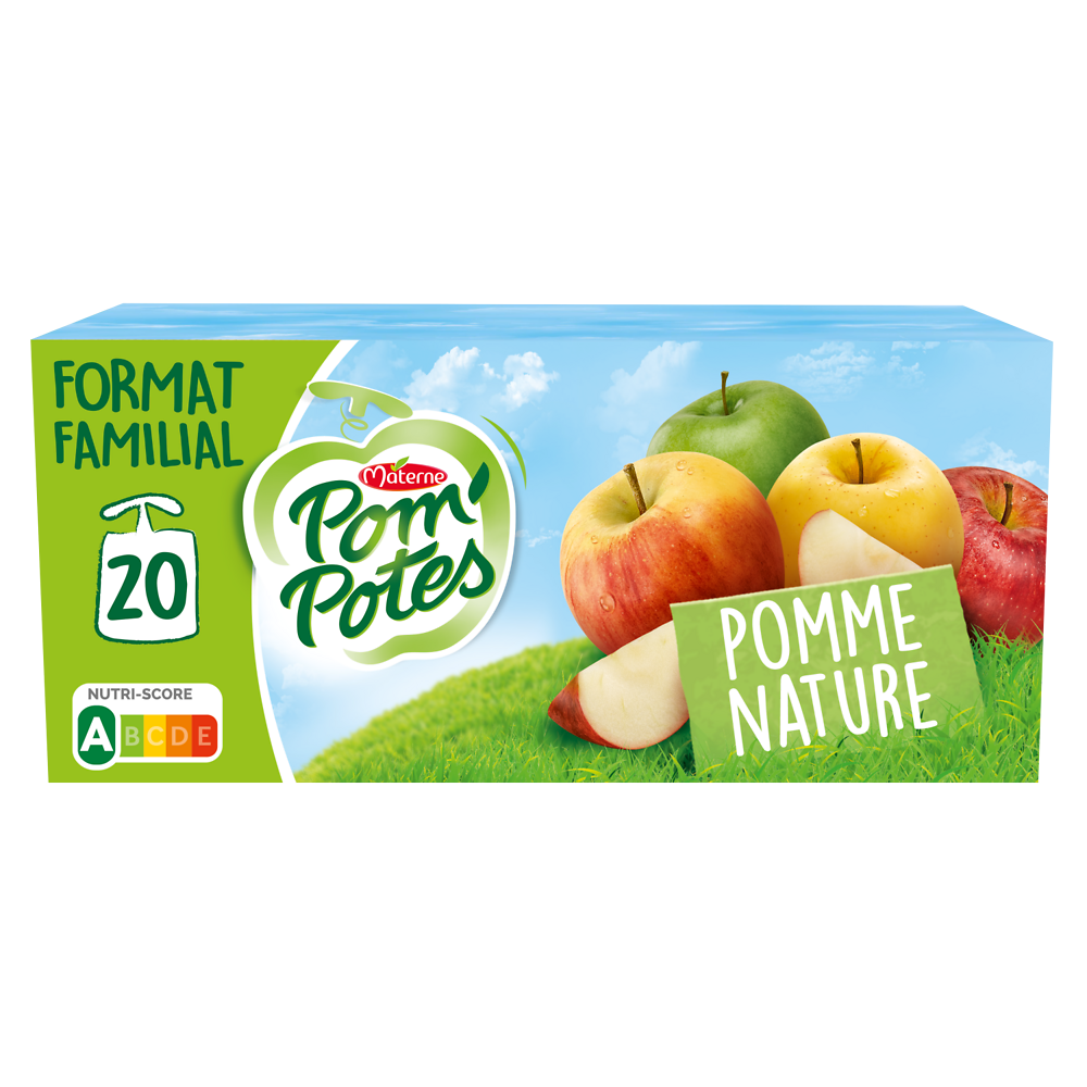 Compotes Gourdes Pomme Nature POM'POTES, 20x90g