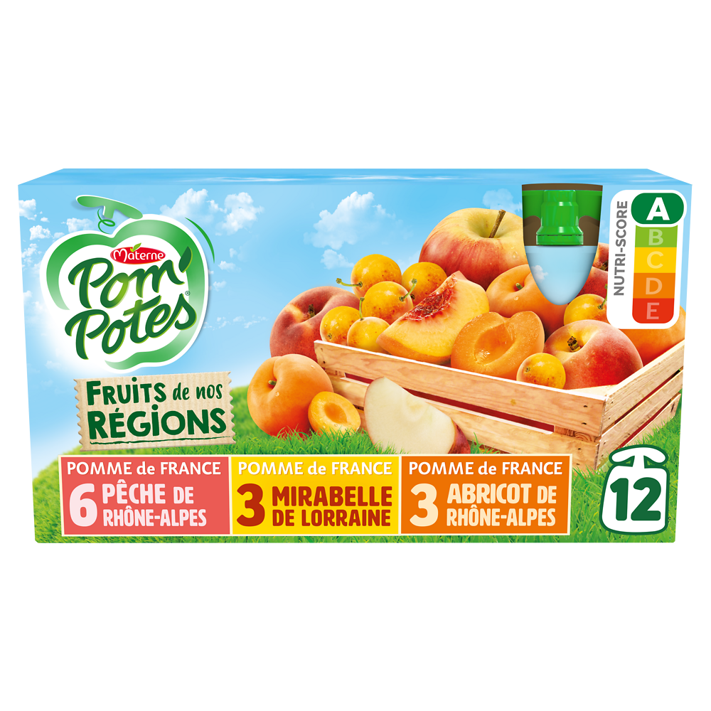 Compotes Gourdes Fruits de nos Régions Multivariétés POM'POTES, 12x90g