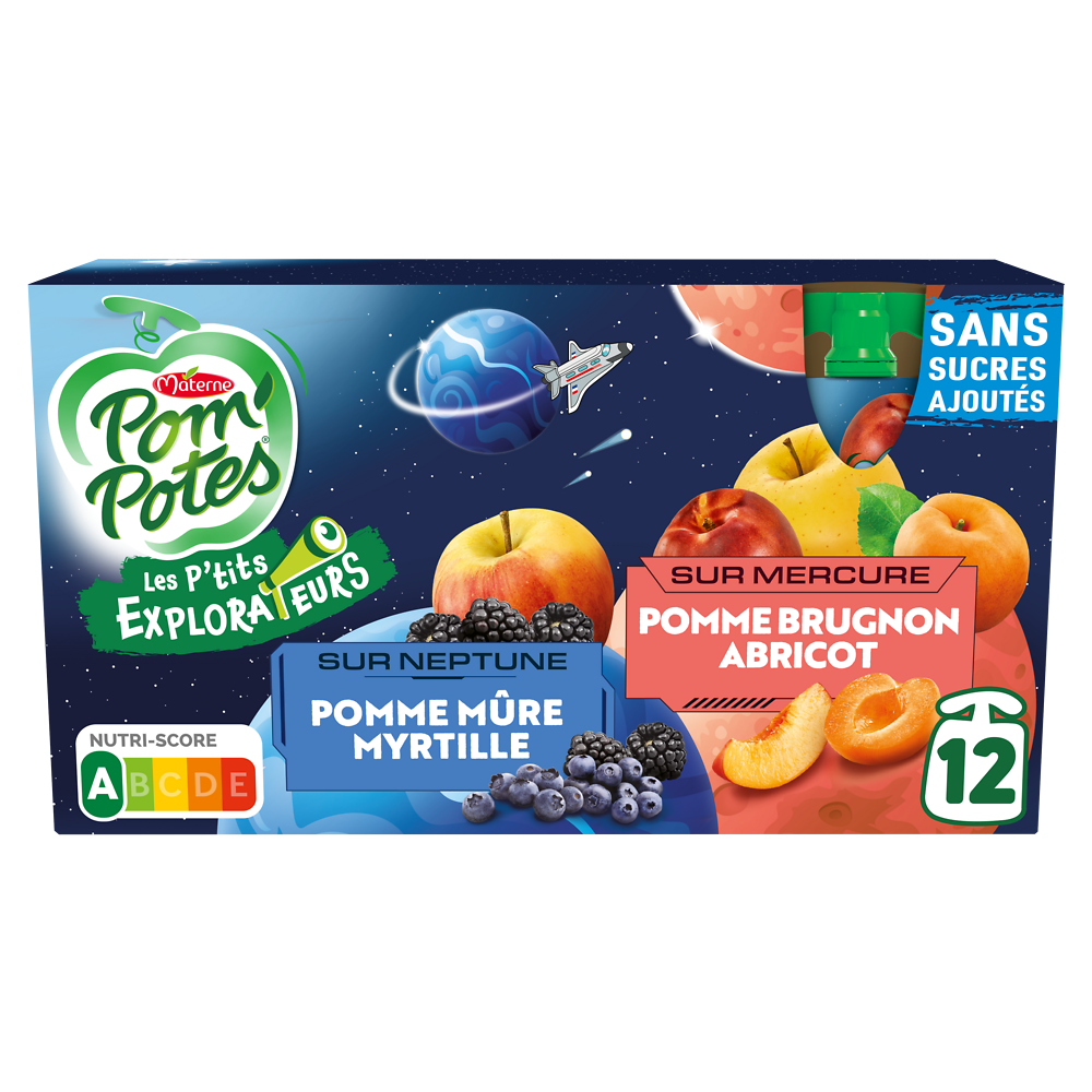 Compotes Gourdes Les P'tits Explorateurs Sur Neptune & Sur Saturne POM'POTES, 12x90g