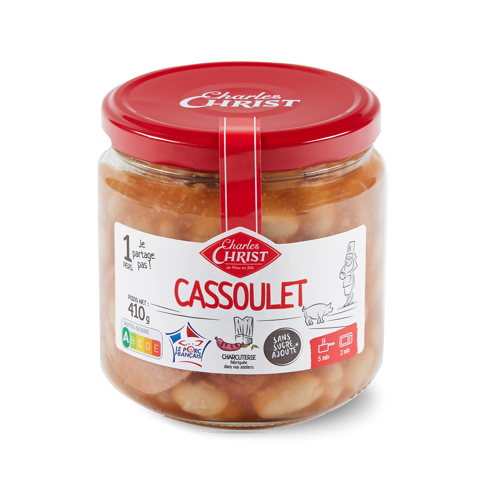 Cassoulet cuisiné aux haricots lingots pur porc français CHRIST, Boîtede 410g