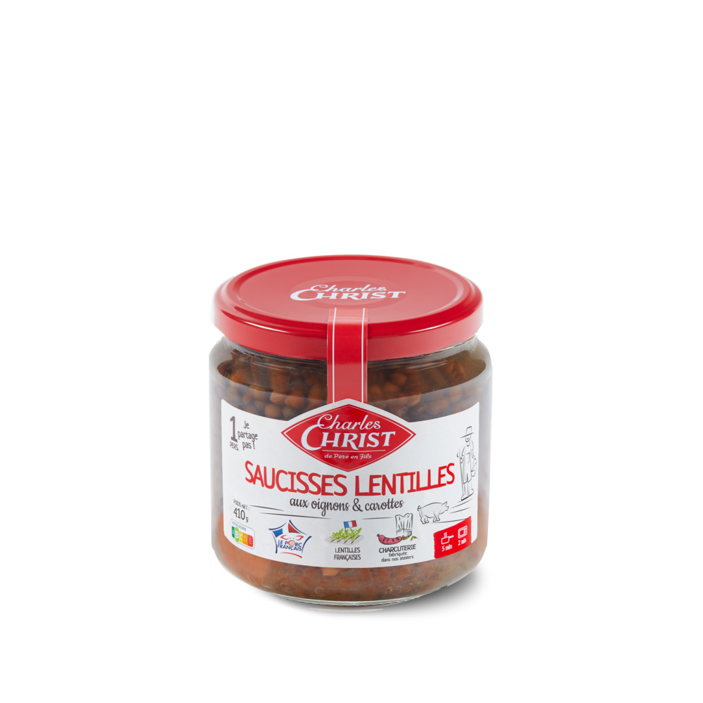 Saucisses lentilles CHARLES CHRIST 44,6cl 410g