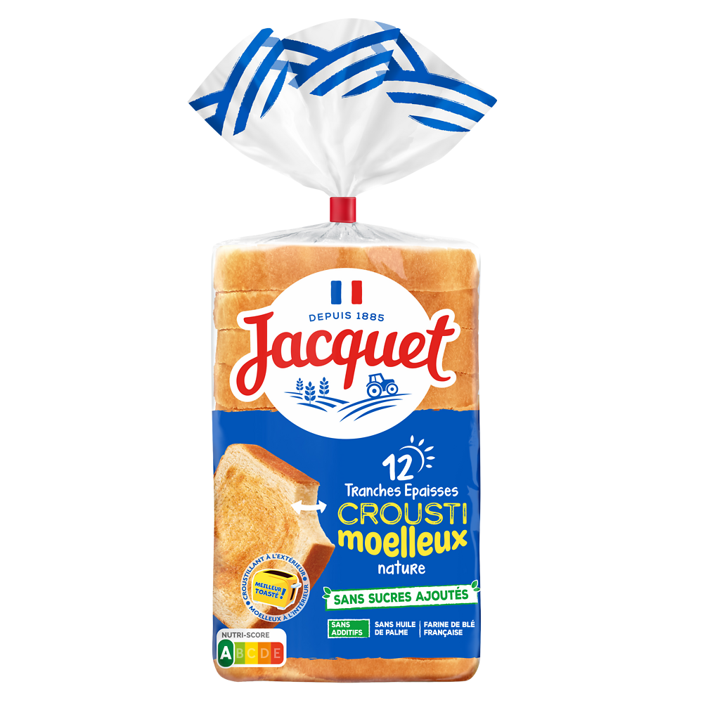 Pain de mie Crousti Moelleux(r) Nature Sans Sucres Ajoutés JACQUET - x12 tranches - 730g