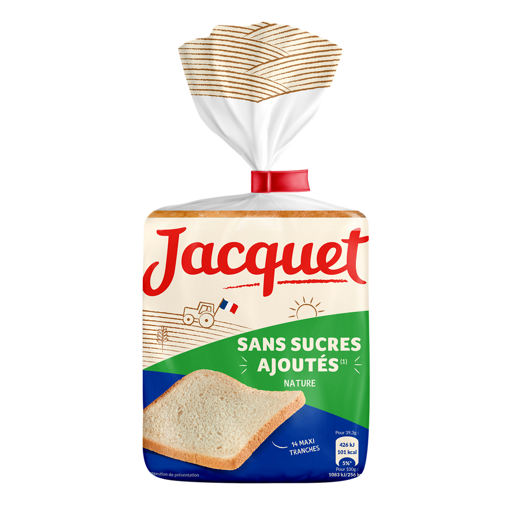 Pain de mie Maxi Tranches Nature Sans Sucres Ajoutés JACQUET - x14 - 550g