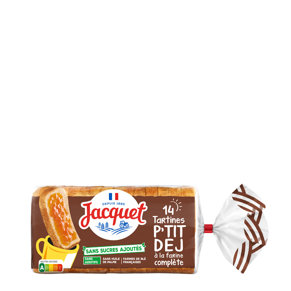 Pain de mie Tartine P'tit Déj(r) farine Complète Sans Sucres Ajoutés JACQUET  - x14 - 410g