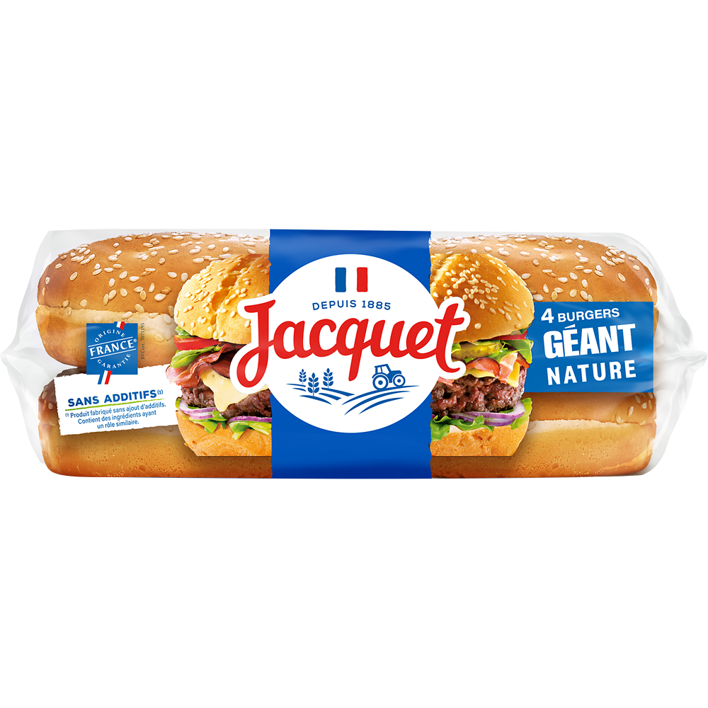 Pains Burger Géant Nature Sans Additifs JACQUETx4 - 350g