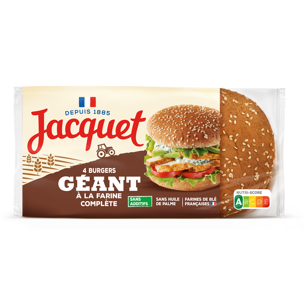 Pains Burger Géant à la farine complète Sans Additifs JACQUETx4 - 350g